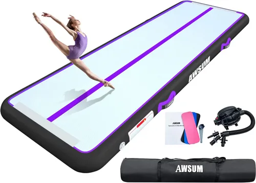 Vista 14 de AWSUM Tapete inflable de gimnasia de aire de 10 pies, 13 pies, 16 pies, 20 pies, 23 pies tapete de entrenamiento de 4/8 pulgadas de grosor con bomba