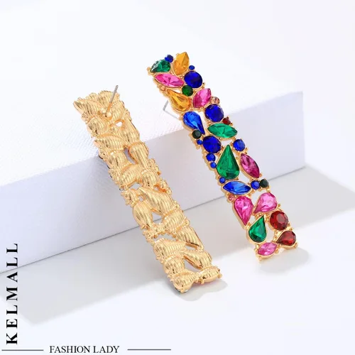 Vista 5 de KELMALL - Aretes colgantes cuadrados con diamantes de imitación y cristales brillantes geométricos para mujer, colección Kemall