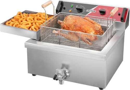 Vista 7 de CROSSON Freidora eléctrica de mostrador de doble tanque de 16L con "Swing-up and Hold", válvula de drenaje, tanque de aceite de formación por