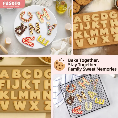 Vista 3 de FUSOTO Juego de 26 cortadores de galletas de letras del alfabeto, para hacer manualidades con galletas y tartas del alfabeto, cortadores de galletas