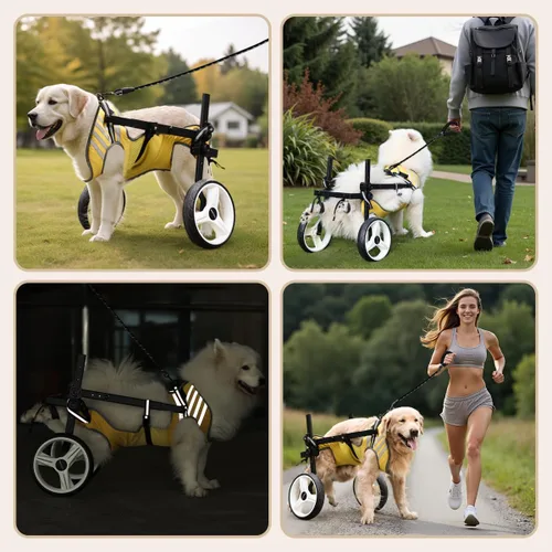 Vista 7 de Silla de ruedas para perros para patas traseras, grande, silla de ruedas resistente para perros medianos a grandes, carritos ajustables para perros