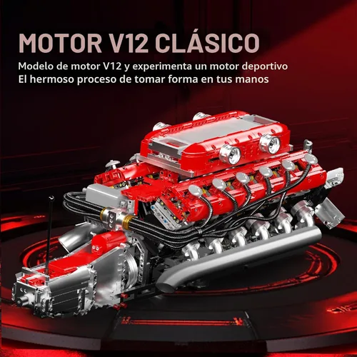 Vista 2 de Mould King V12 Kit de modelo de motor que funciona, kit de construcción de modelos de ingeniería MOC con batería y motor, 3472 piezas de bloques