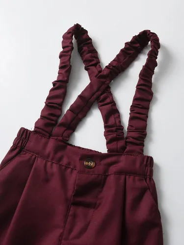 Vista 6 de Conjunto de pantalones para bebé, camisa de manga larga + pantalones + corbatín + tirantes, trajes de caballero para niños pequeños