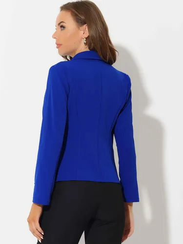 Vista 4 de Allegra K Blazer de trabajo y oficina para mujer, cuello de solapa elástico, chaqueta de manga larga