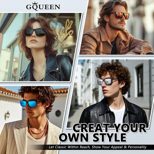 Vista 2 de GQUEEN - Lentes de sol polarizados retro para hombre y mujer, con protección UV400, marco cuadrado rectangular