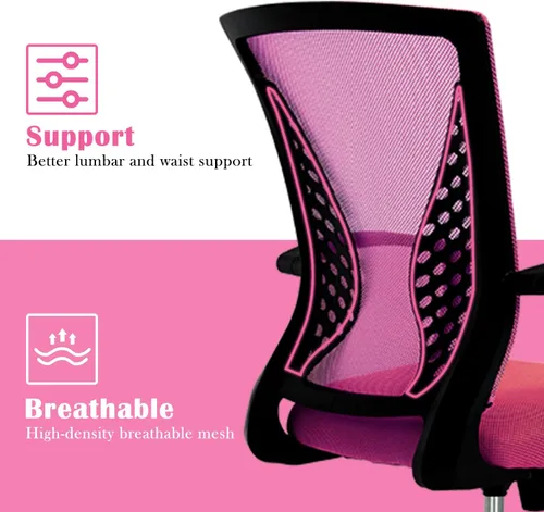 Vista 20 de Silla de oficina en casa, silla de escritorio ergonómica, respaldo medio, silla de computadora de PC con soporte lumbar y reposabrazos, silla