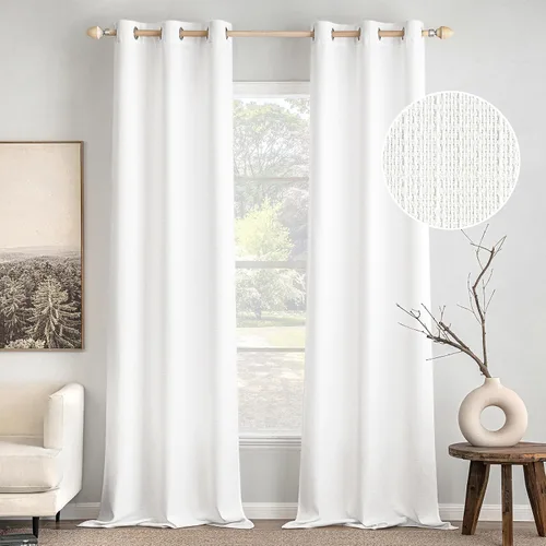Vista 13 de MIULEE Cortinas texturizadas de lino sintético marrón natural de 84 pulgadas de largo, juego de 2 paneles para sala de estar y dormitorio, tejido
