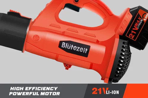 Vista 5 de Blütezeit Soplador de hojas inalámbrico, soplador de hojas alimentado por batería de 21 V (batería de 6.0 Ah y cargador incluidos), soplador
