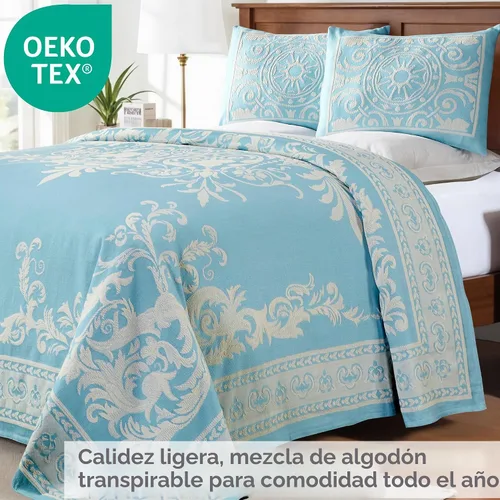 Vista 6 de Superior Juego de colcha de mezcla de algodón de 2 piezas, colcha de gran tamaño, 1 funda de almohada a juego, manta ligera, decoración de ropa