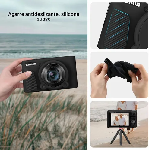 Vista 7 de Canboc Funda para Canon PowerShot SX740/SX730, funda rígida de transporte + funda protectora de silicona suave con cubierta extraíble para lentes