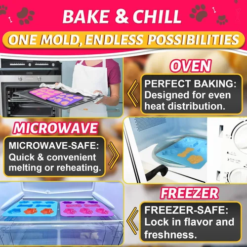 Vista 3 de 3 Moldes de Silicona de Pata de Cachorro y Hueso - Molde Antiadherente para Dulces, Moldes Reutilizables para Cubitos de Hielo para Golosinas