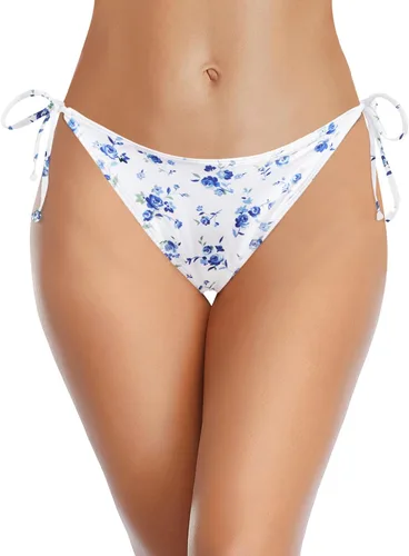 Vista 10 de Traje de baño de cintura baja con cobertura moderada para mujer Azul (Leaves)