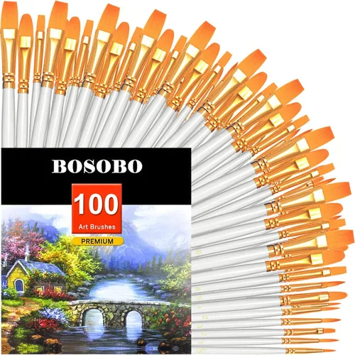 Vista 31 de BOSOBO Juego de pinceles de pintura, 10 pinceles de punta redonda puntiaguda, pinceles de nailon para artistas de cabello acrílico, acuarela