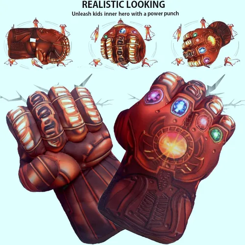 Vista 2 de Increíbles guantes de héroe supermanos aplastando puños cosplay disfraz de Halloween Navidad perlas marrones que brillan THA