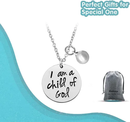 Vista 6 de Regalos de ahijada para mujeres y niñas, collar con texto en inglés "I am a Child of GodGod", regalos de bautismo para ahijados, joyería religiosa