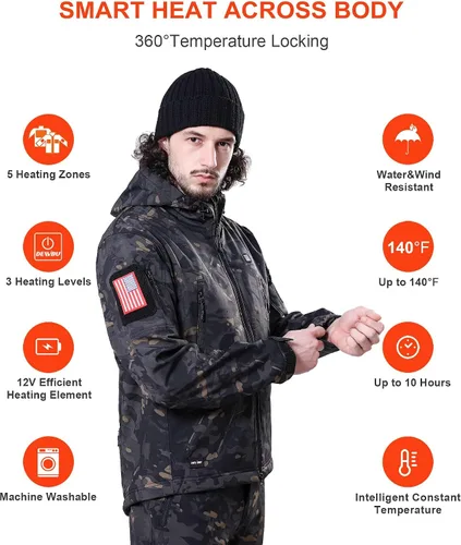Vista 3 de DEWBU - Chaqueta térmica con batería de 12 V para invierno y exterior, con capa de calor eléctrica