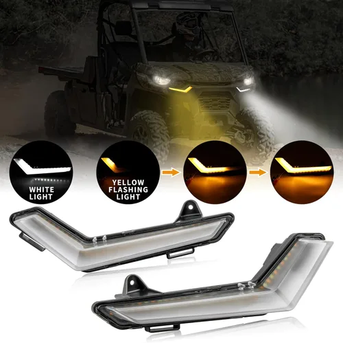 Vista 2 de SAUTVS Luces LED de circulación diurna mejoradas para Defender Commander, luces delanteras DRL colmillos, luces intermitentes amarillas para Can Am