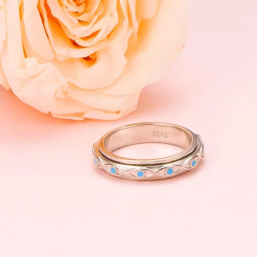 Vista 4 de Fidget Spinner Ring 925 Sterling Silver Anxiety Relief Ring Anti Anxiety Boredom ADHD Stress Relieving Ring for Women Men
