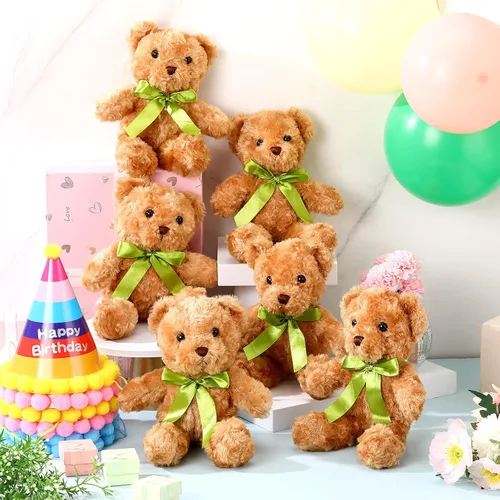 Vista 4 de Hungdao 12 piezas de osos a granel, animales de peluche de 10 pulgadas, lindos animales de peluche suaves con lazos verdes para baby shower, fiesta