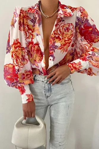 Vista 2 de EVALESS Blusas con botones para mujer, blusas de manga larga con estampado de moda 2023
