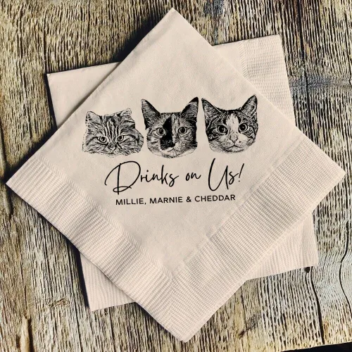 Vista 4 de Servilletas de boda con ilustraciones de perros de lujo, servilletas de boda personalizadas, servilleta de bar de cóctel para recepción, despedida