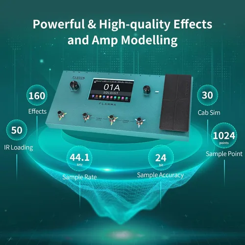Vista 3 de FLAMMA FX200 - Procesador multiefectos con batería, pantalla táctil LCD de 5" programable, puerto MIDI, amplia E/S, grabación de audio USB, 58