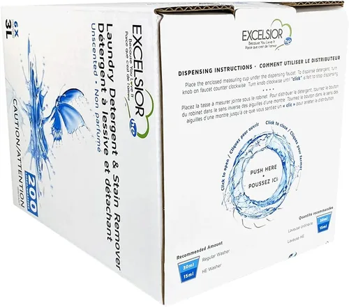 Vista 6 de Excelsior - Detergente líquido para ropa sin perfume concentrado, 200 cargas de 3 litros, removedor de manchas enzimáticas, compatible con carga