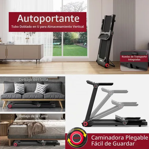 Vista 6 de Goplus Cinta de correr plegable de 3.75 HP, caminadora independiente Superfit con aplicación, 12 programas preestablecidos, pantalla LCD, monitor