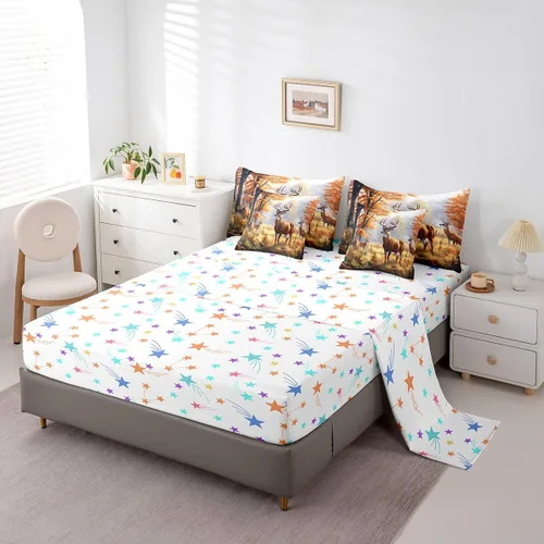 Vista 84 de Feelyou Juego de edredón de ciervo con sábanas – Tamaño Queen 7 piezas Juego de ropa de cama infantil de caza rústica – Cama de ciervo de cabaña