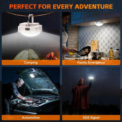 Vista 8 de Paquete de 2 linternas LED recargables para campamento: luz de tienda de campaña con batería de 2000 mAh con imán, linterna impermeable esencial