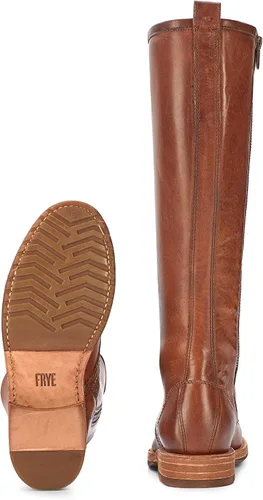 Vista 4 de Frye Veronica Botas de combate altas de 15 pulgadas para mujer hechas de cuero de grano completo con construcción Goodyear Welt, cordones de tela