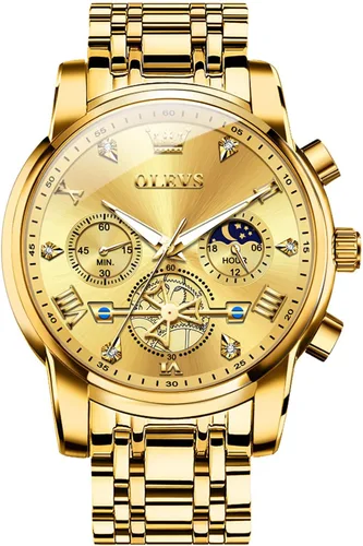 Vista 9 de OLEVS Relojes para hombre de acero inoxidable con cronógrafo, reloj de pulsera grande analógico de cuarzo, relojes de vestir impermeables de moda