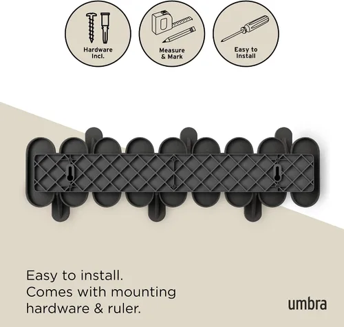 Vista 6 de Umbra Tempo Perchero de Pared – Organizador Moderno de Entrada con 6 Ganchos para Abrigatos y Toallas, ABS Reciclado/Fibra de Madera, Negro, Montaje
