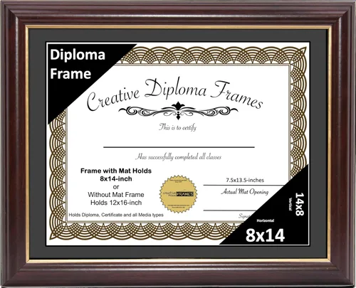 Vista 26 de Creative Picture Frames Marco para Diploma de Caoba con Borde Dorado de 12x16 pulgadas con Vidrio y Paspartú Negro y Colgadores de Pared Instalados