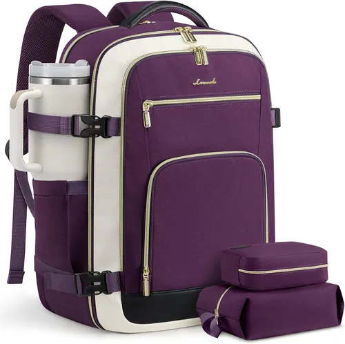 Vista 48 de LOVEVOOK Mochila de viaje para mujer y hombre, Beige, Mochilas de viaje