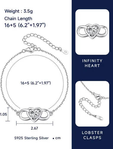 Vista 6 de MomentWish Infinity Heart Bracelet for Women, Moissanite Bracelet Gifts for Her, D Color VVS1 Simulated Diamond 925 Sterling Silver Infinity