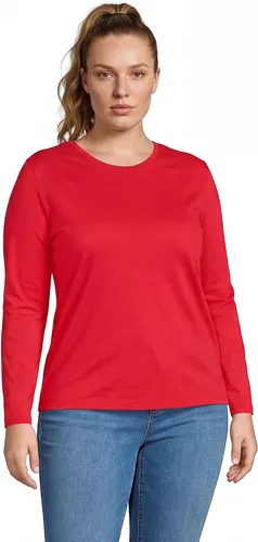 Vista 41 de Lands' End - Camiseta de manga larga, cuello redondo y holgada de algodón Supima cultivado en EE. UU. para mujer Blanco