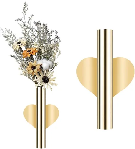 Vista 8 de 2 piezas de jarrón de pared de metal, tubo de flores montado en la pared para exhibición de flores, moderno soporte de flores secas decoración