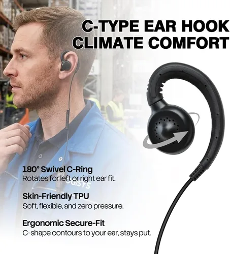 Vista 3 de WODASEN XPR3500e C-Giratorio Forma Walkie Talkie Auricular Vigilancia Auriculares con Micrófono PTT para Motorola XPR3000 XPR3300 XPR3500 XPR3000e