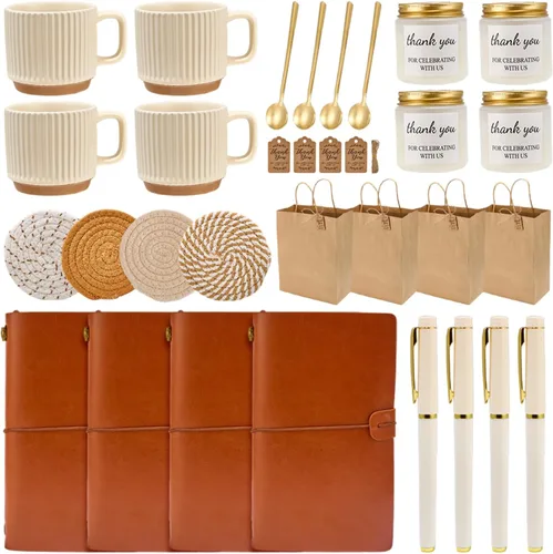 Vista 13 de Premios de baby shower para ganadores de juegos, premios de juegos de baby shower, tazas de cerámica con cucharas de metal, posavasos tejidos