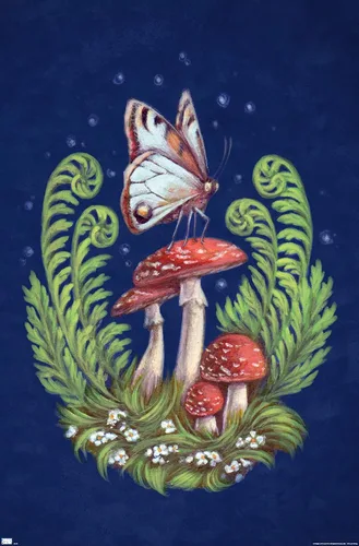 Vista 9 de Trends International Brigid Ashwood - Póster de pared con diseño de mariposas y hongos Versión enmarcada de caoba