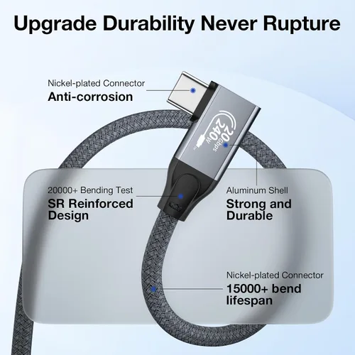 Vista 8 de QCEs Cable de monitor USB C en ángulo recto de 3.3 pies con salida de video a monitor portátil 8K USB C 3.2 Gen 2x2 Cable de video de 20 Gbps