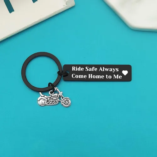 Vista 4 de Llavero de motociclista para conducir, seguro para montar con seguridad, siempre viene a casa, llavero de motocicleta, regalos para marido, novio
