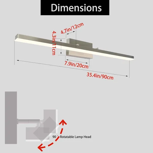 Vista 5 de Lámpara LED de tocador de baño de 36 pulgadas, níquel cepillado Dimmable 36W 3000K Warm White, Over Mirror Light Fixture, Modern Wall Sconce for