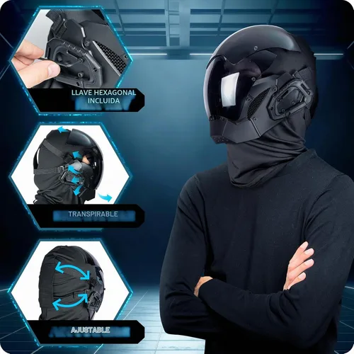 Vista 4 de Zadin Máscara punk, disfraz cibernético, casco ajustable de Halloween, máscara futurista rave