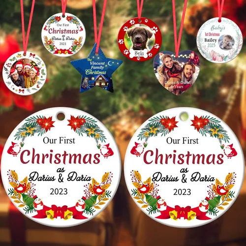 Vista 9 de Adornos de Navidad personalizados para la familia 2023, personaliza tus propios adornos de apellido para Navidad, decoración de árbol colgante