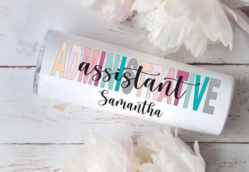 Vista 2 de AVITO Vaso personalizado para asistente administrativo, vaso de acero inoxidable de 20 onzas, regalo de oficina