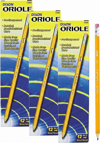 Vista 9 de Dixon Oriole (12872) caja de 12 lápices blandos número 2 de madera, núcleo negro, color amarillo., Amarillo