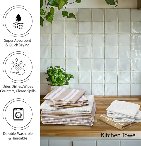 Vista 5 de Encasa XO Juego de toallas y paños de cocina Juego de 21 piezas de artículos esenciales de apartamento Manoplas de horno y soportes para ollas
