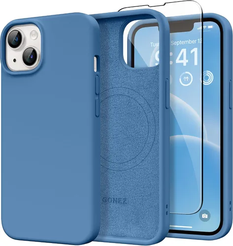 Vista 136 de GONEZ Funda magnética para iPhone 14, compatible con Magsafe, con protector de pantalla + protector de cámara, forro de microfibra antiarañazos